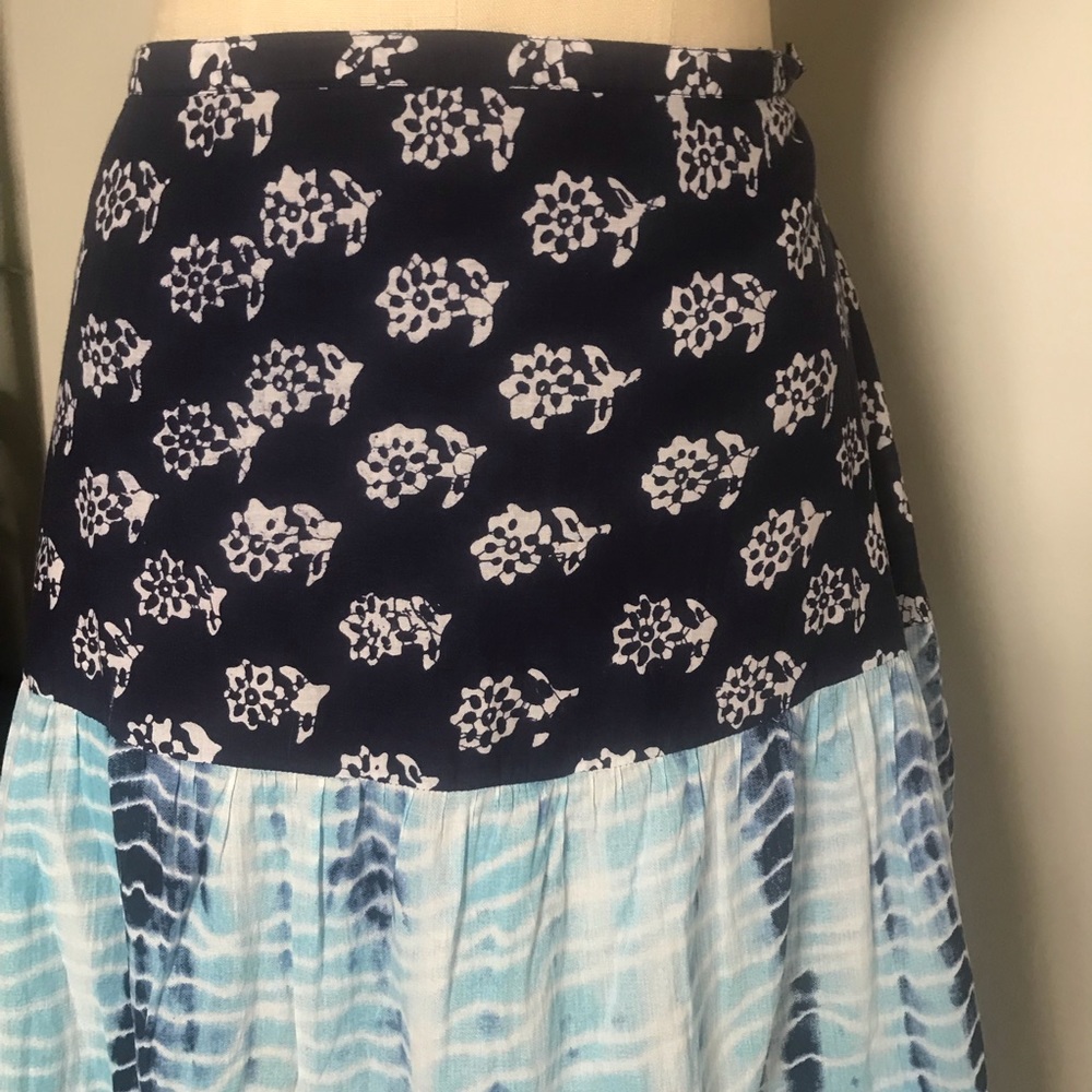Tiered Blue Patterned Maxi Skirt - Picture 2 of 7